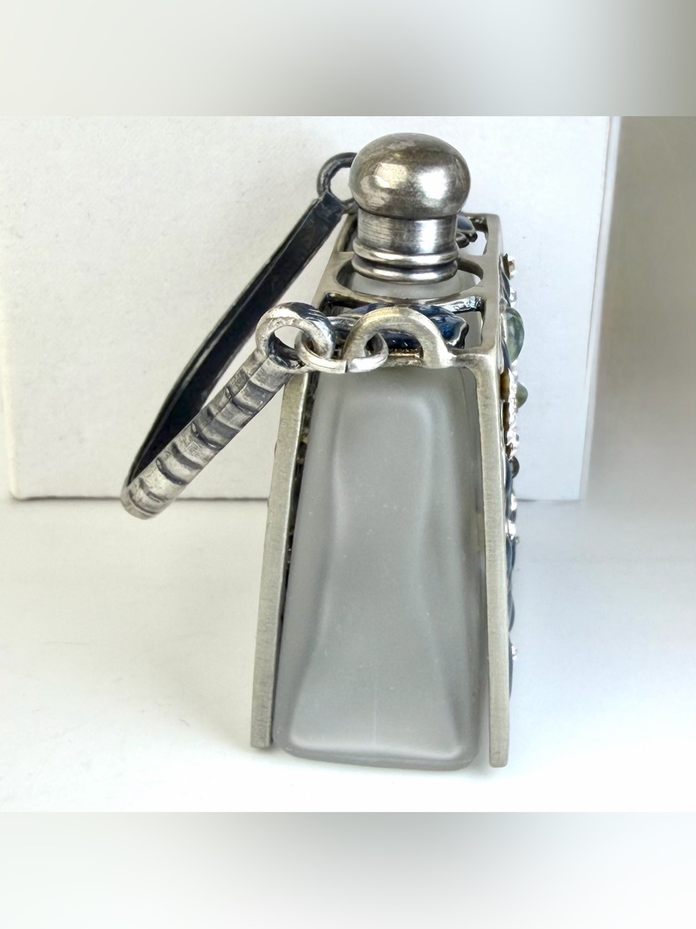 Vintage Mini Purse Perfume Decanter NOS Blue Rhinestone w Box - Picture 9 of 10